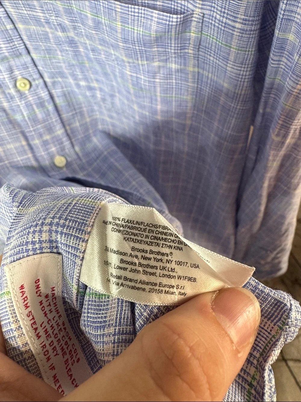Brooks Brothers LS Irish Linen Plaid button down shirt Size L Large